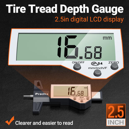 Preciva Tire Tread Depth Gauge & Brake Lining Gauge Set, with Large LCD Display and Inches, Millimeters, Fraction Conversion, for Tread, Brake Shoe and Pad Wear