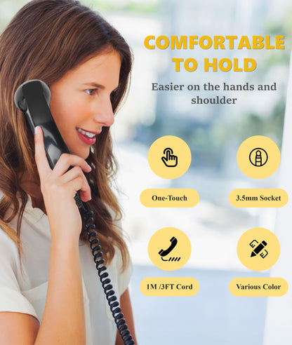 Vintage Retro Telephone Handset, Cell Phone Receiver MIC Microphone Speaker for Cellphone, Smartphone and Computers, Old Telephone Headse with 3.5 Mm Socket (Black)