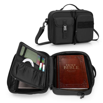Damero Bible Cover for Men Women, Bible Carrying Case Church Bag with Pockets and Shoulder Strap, Black (Patent Pending)