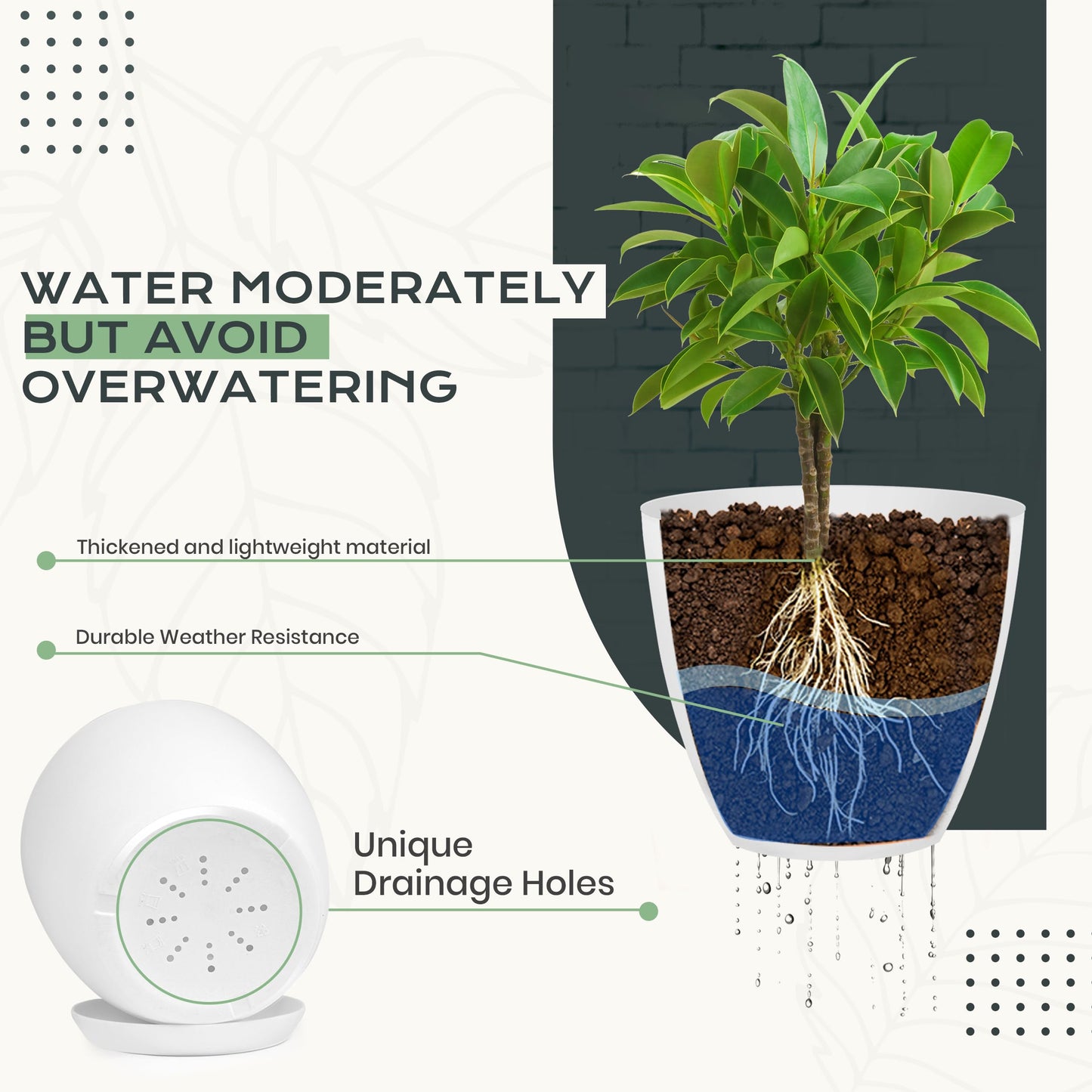 Utopia Home Pack of 10 - Plastic Plant Pots - Planters for Indoor Plants Saucer Tray - Nursery Pots Indoor with Drainage Holes,Succulent Pot (White)