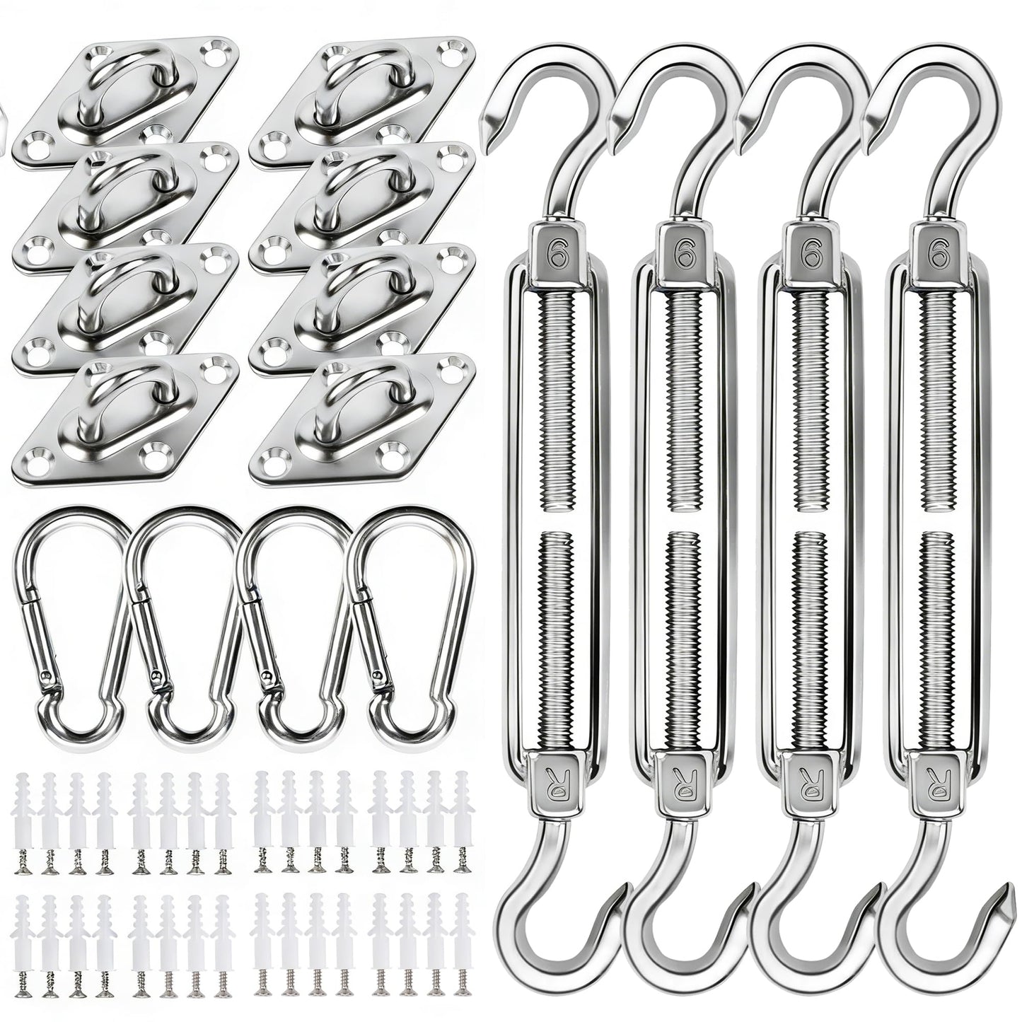 YOFIT Shade Sail Hardware Kit 6 inch for Triangle Rectangle Sun Shade Sail Installation, 304 Grade Stainless for Garden Outdoors, 80 Pcs
