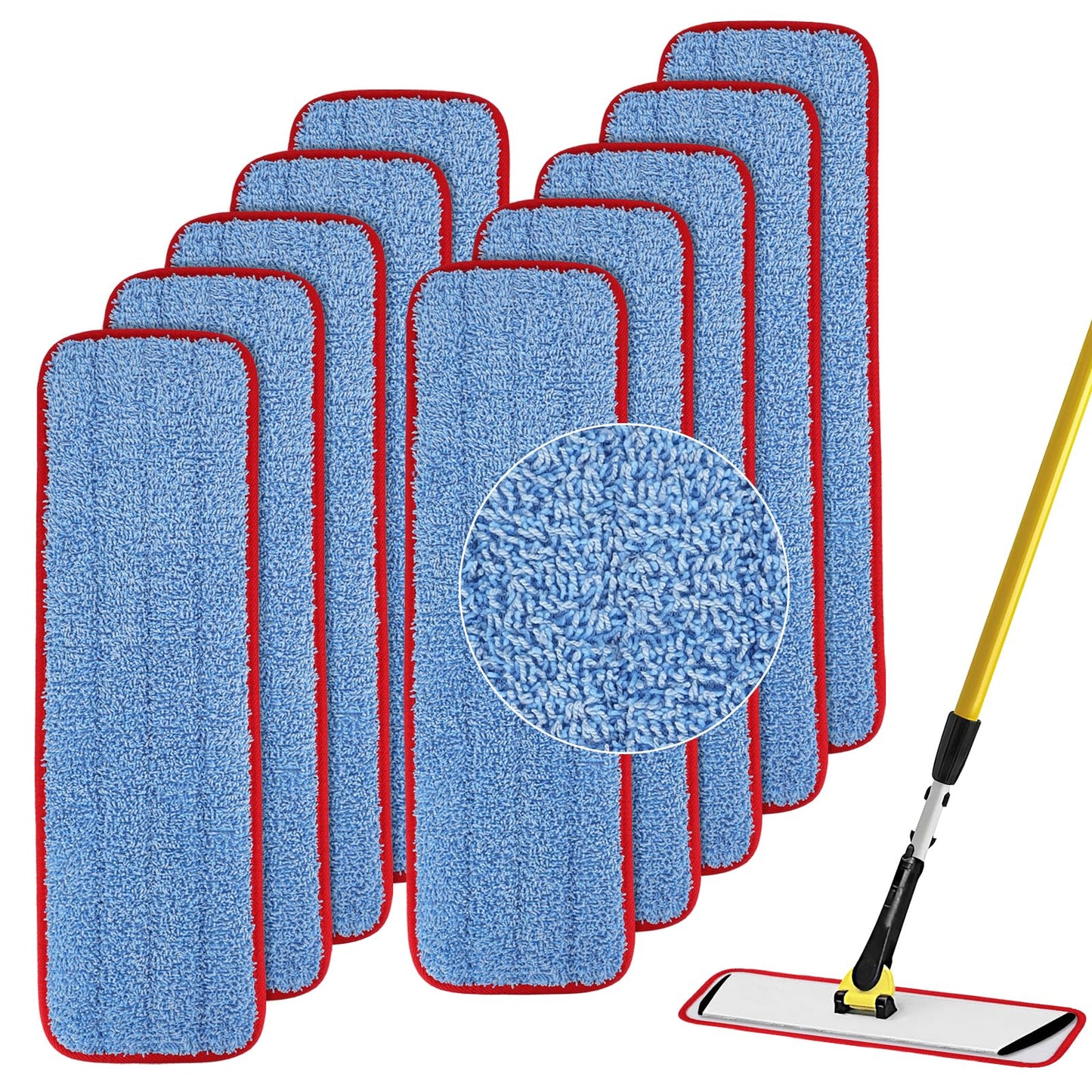 BeiLan Microfiber Mop Pads - 10 Pack Reusable Wet & Dry Cleaning Refills for 18" & 17" Mops, Compatible with Rubbermaid Commercial & Any Microfiber Flat Mop System, Safe on All Floor Types