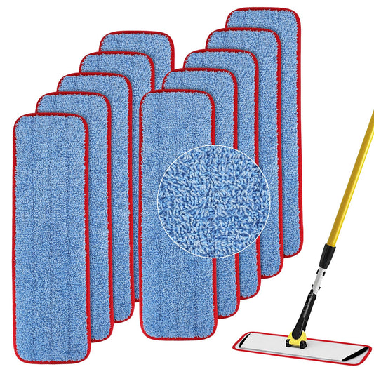 BeiLan Microfiber Mop Pads - 10 Pack Reusable Wet & Dry Cleaning Refills for 18" & 17" Mops, Compatible with Rubbermaid Commercial & Any Microfiber Flat Mop System, Safe on All Floor Types