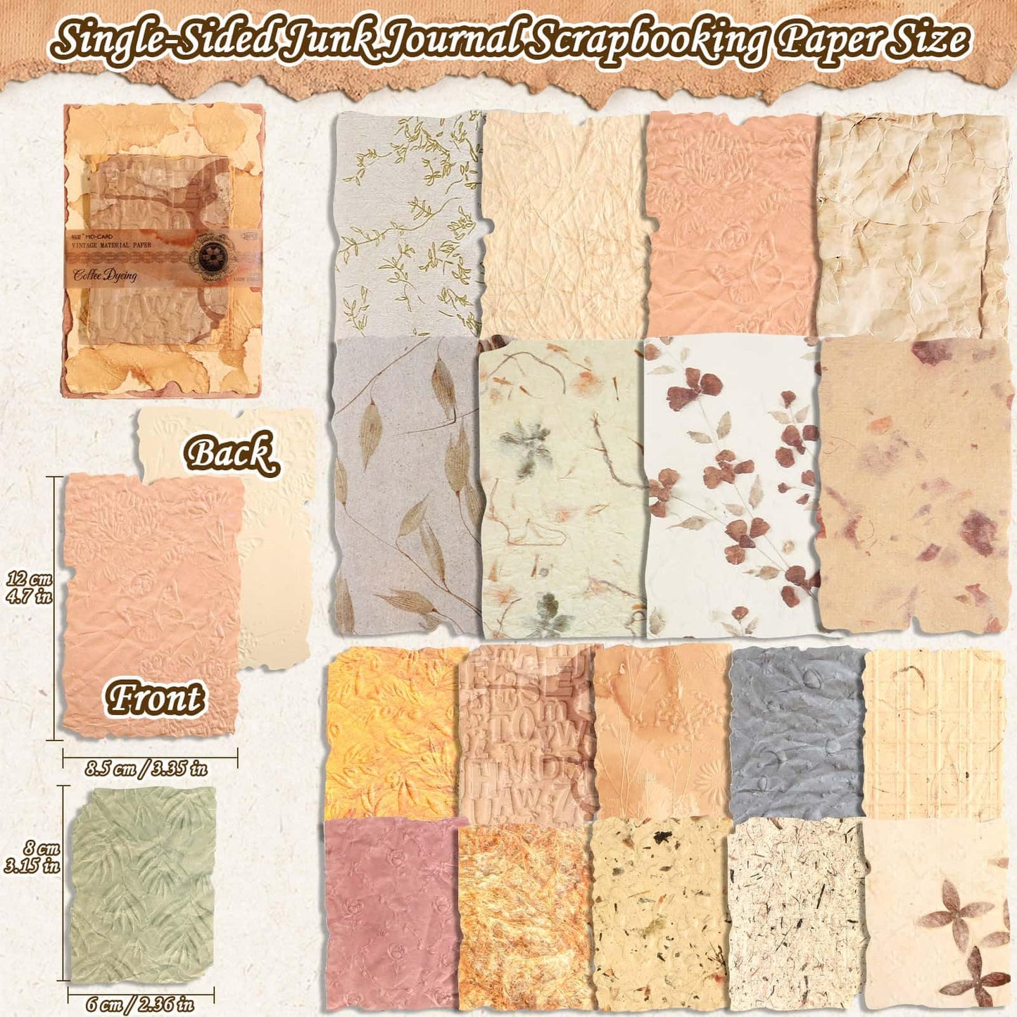 226 Sheets Textured Scrapbook Paper Kit with Photo Tapes, Vintage Scrapbooking Supplies Craft Paper for Junk Journal Supplies Planner Mixed Collage Materials Embellishments