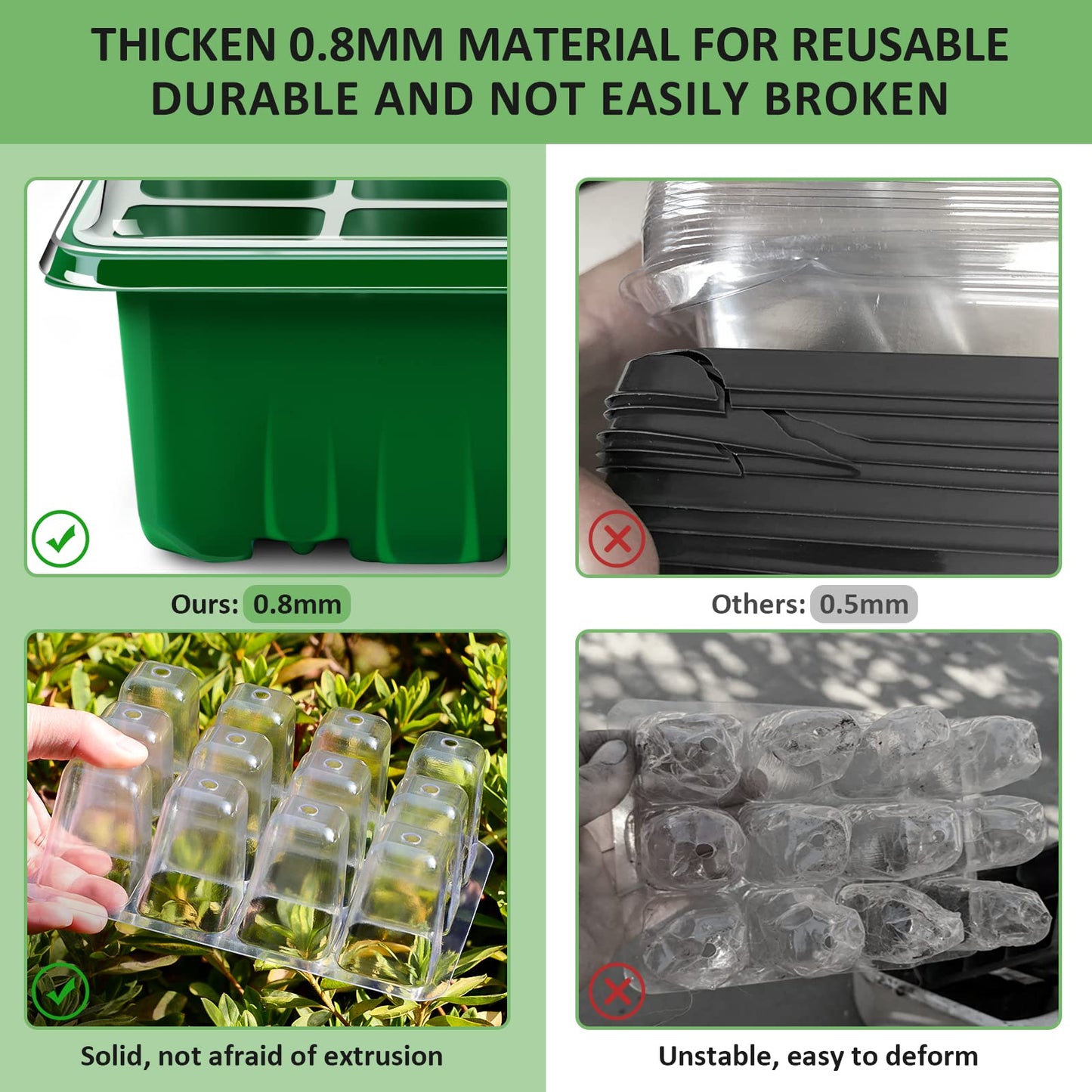 YAUNGEL Seed Starter Trays, 10 Pack 120 Cells Thicken Seed Starting Tray Kit with Humidity Dome/Clear Lids Durable Growing Seedling Trays for Greenhouse & Gardens