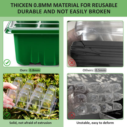 YAUNGEL Seed Starter Trays, 10 Pack 120 Cells Thicken Seed Starting Tray Kit with Humidity Dome/Clear Lids Durable Growing Seedling Trays for Greenhouse & Gardens