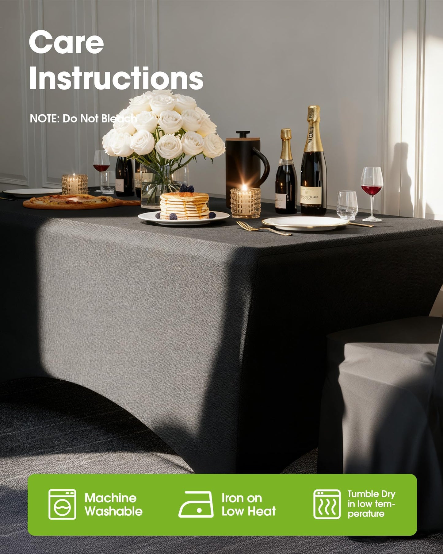 Pureegg Spandex Tablecloth 8ft - 2 Pack, Fitted and Tight Table Cloth for Rectangular Table, Wrinkle-Free and Stretch Table Cover for Party, Wedding, and Banquet, Black, 96" L x 30" W x 30" H