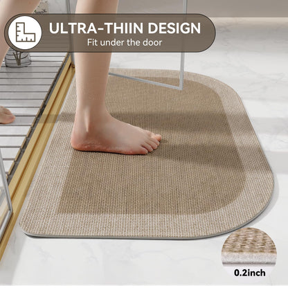 Bathroom Rugs Mat 20x31, Ultra Thin Non Slip Bath Mats for Bathtub Quick Dry Absorbent Rubber Bathroom Mat Fit Under Door, Washable Half Round Bath Rugs, Beige Brown