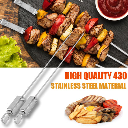 BBQ Skewers, Premium 304 Stainless Steel BBQ Skewers,15 Inch Heavy Duty Metal Kabob Sticks for Grilling, Reusable & Dishwasher Safe (12)