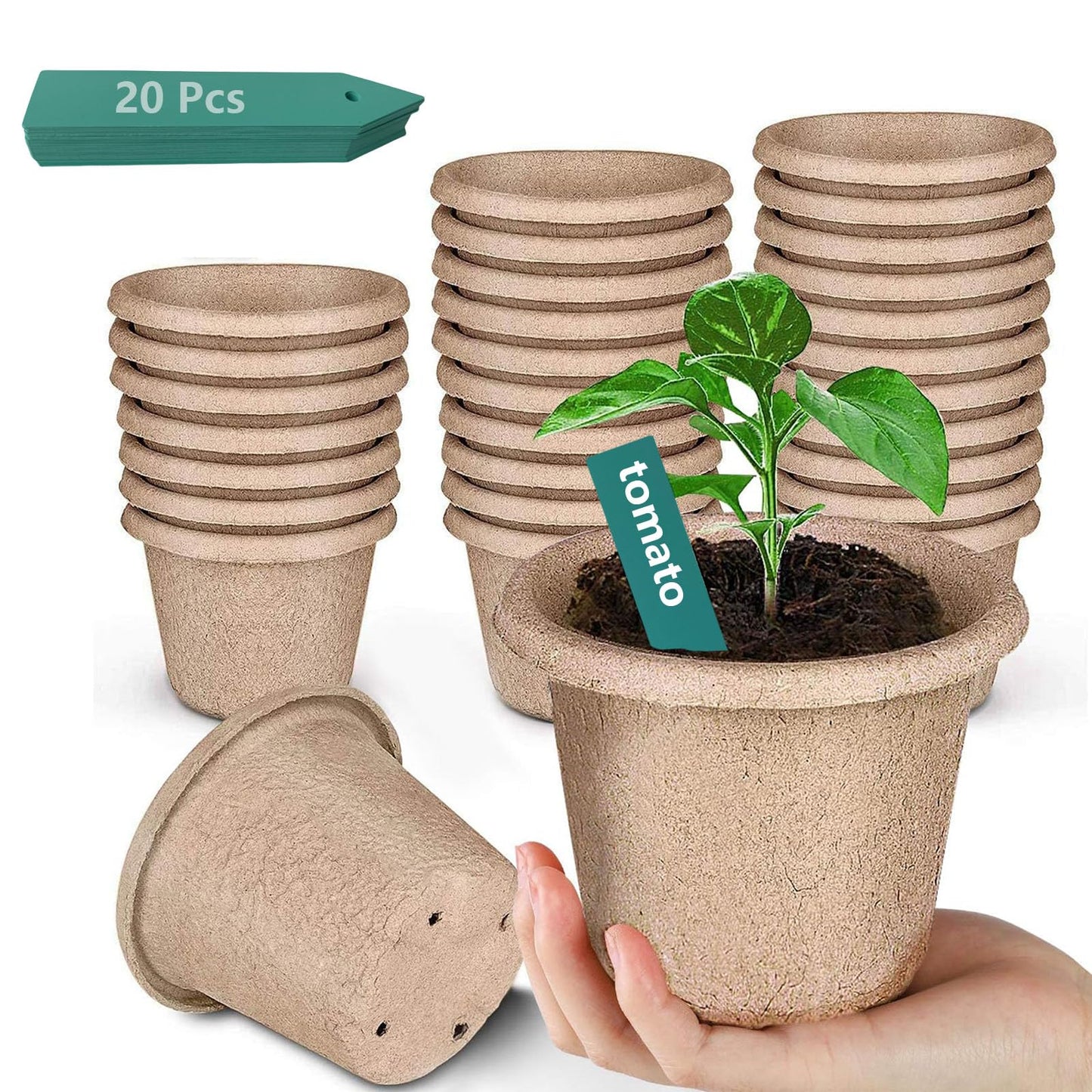 ANGTUO Peat Pots for Garden Seedling Tray 4in 100% Eco-Friendly Organic Germination Seedling Trays Biodegradable 30 Pack and 20 Plastic Plant Markers Included