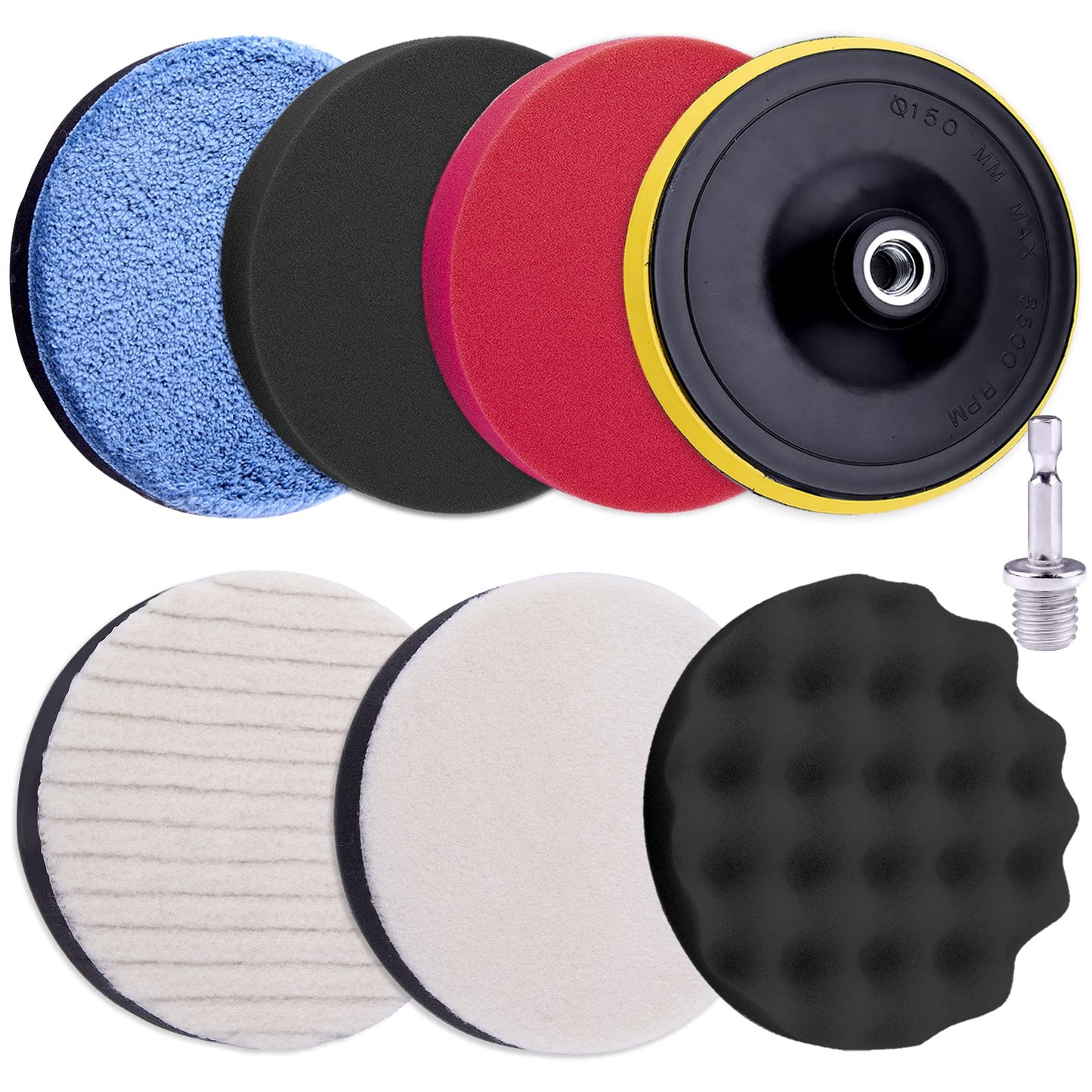 SIQUK 8 Pieces Car Polishing Kit - 5 Inch Buffing Pads, Car Foam Polishing Pads, Buffer Attachment With M14 Drill Adapter