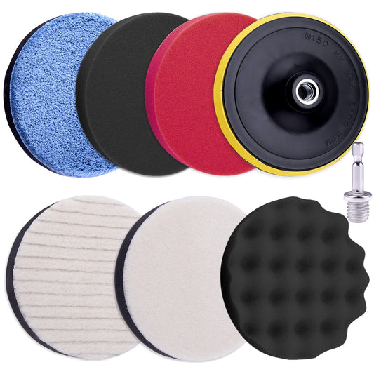 SIQUK 8 Pieces Car Polishing Kit - 5 Inch Buffing Pads, Car Foam Polishing Pads, Buffer Attachment With M14 Drill Adapter