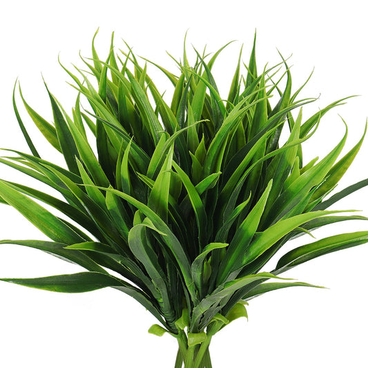 RECUTMS 8 Pcs Artificial Plants for Outdoor Plastic Fake Tropical Flowers Bushes Faux Tall Grass for Home Window Garden Office Patio Planter Pathway Front Porch Decor (Green)