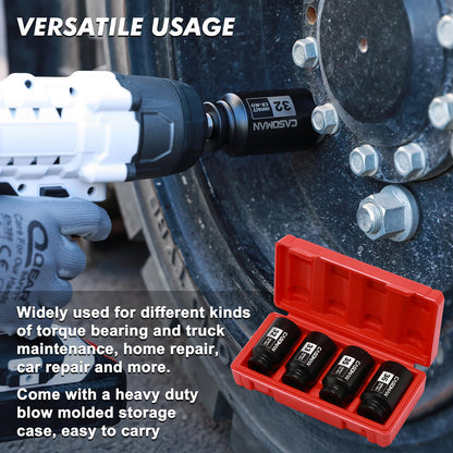 CASOMAN 1/2" Drive Deep Spindle Axle Nut Impact Socket Set, 6 Point, CR-MO,32,33,35,36mm, 4PC 1/2-Inch Impact Socket Set, Heavy Duty Use in Removing and Installing Axle Nuts