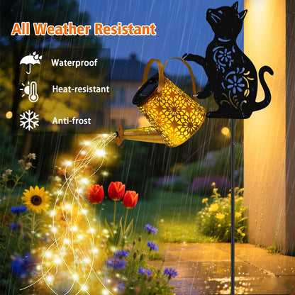 Solar Watering Can Lights, Cat Hanging Lantern Solar Lights Outdoor, Waterproof Garden Decor Outside Patio Yard Pathway Backyard, Gardening Gifts for Mom Grandma Women Birthday Mother's Day