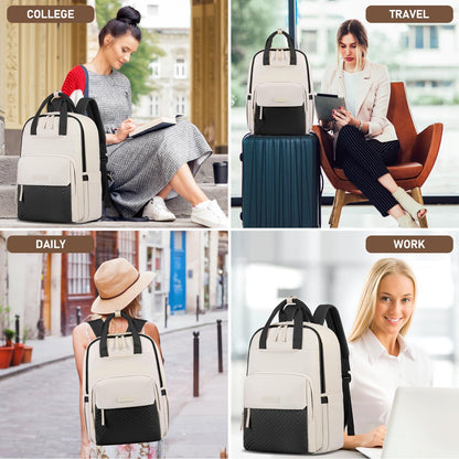 RAINSMORE Laptop Backpack for Women 15.6 Inch Waterproof Work Travel Backpacks for Women Large Quilted College Bookbag with USB Charging Hole Anti-theft Casual Computer Bags for Teacher Nurse
