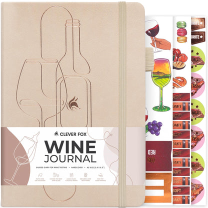 Clever Fox Wine Journal for Wine Tasting – Guided Wine Diary & Log Book with Tasting Instructions, Aroma Wheel, Food Pairing & Glass Guide – 132 Entries, Hardcover, A5 Size (Seashell)