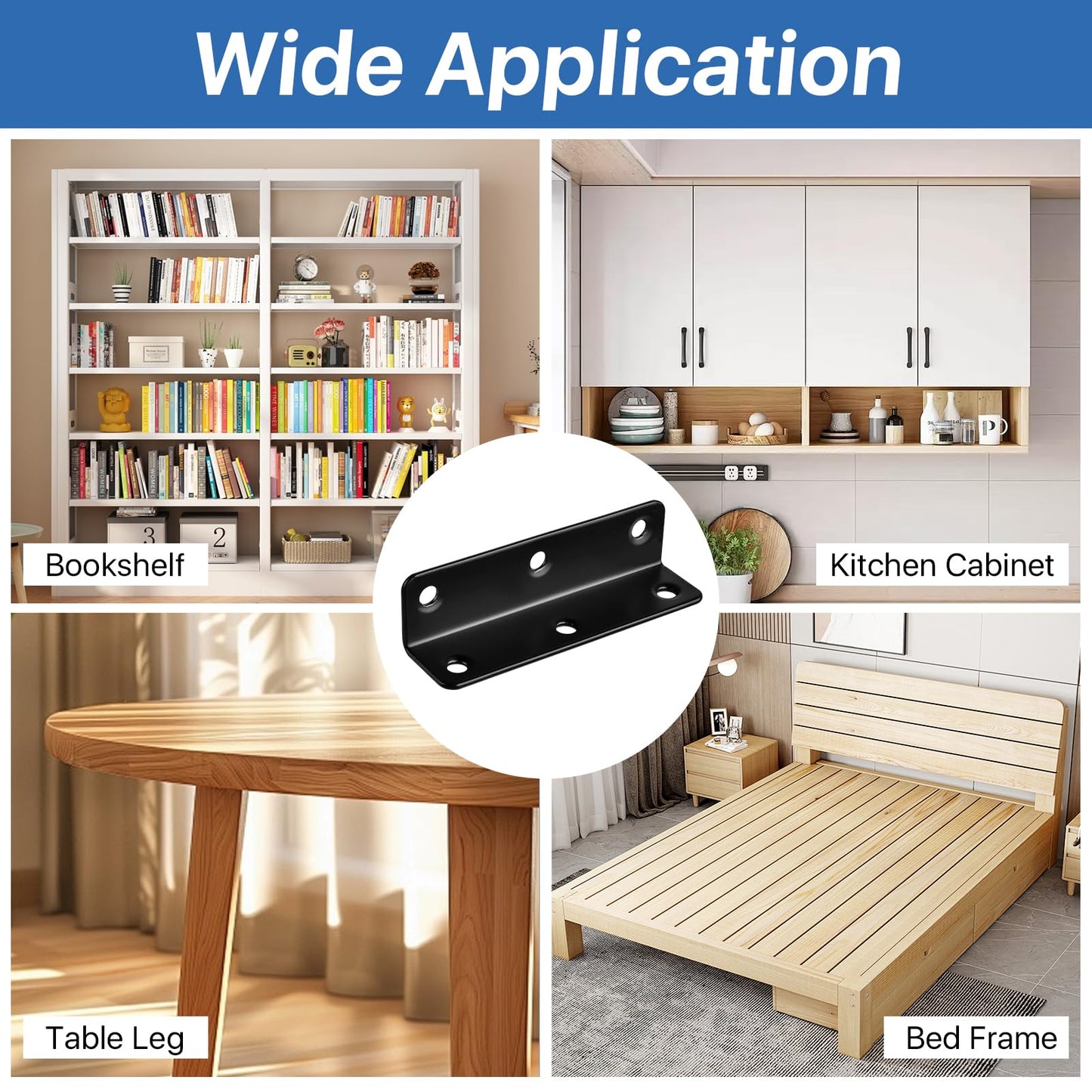 Worldity 15 Pcs Corner Brace, 3.15 x 0.78 Inch Black L Bracket, Stainless Steel Corner Bracket with 90 Pcs Screws, 90 Degree Black Angle Bracket for Wooden Furniture, Shelf, Bed, Desk, Chair