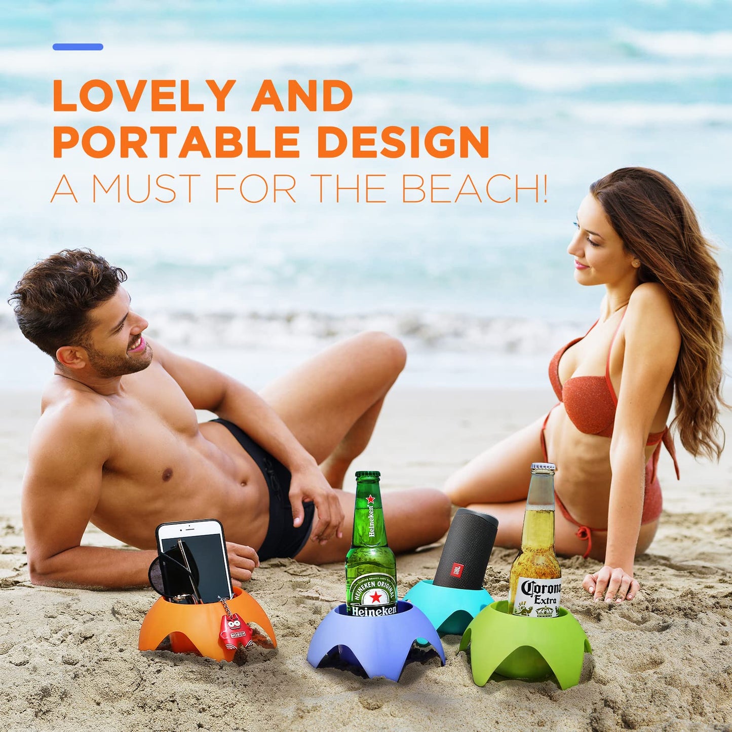 WELIN Beach Vacation Essentials Accessories, 7-Pack Sand Cup Holders Camping Drink Coasters, Summer Beach Trip Must Haves Travel Gifts for Women/Couples/Family/Friends