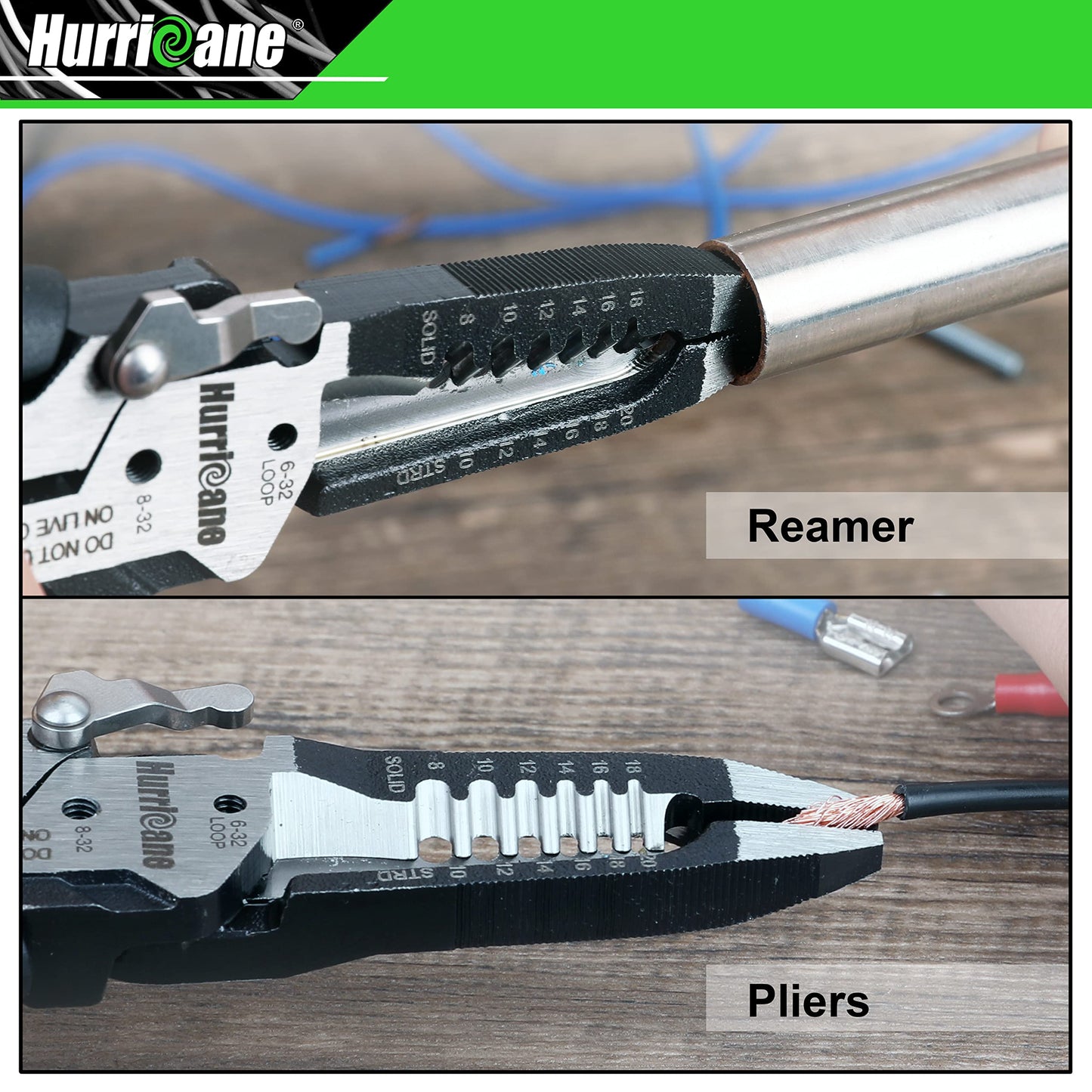 HURRICANE 6-in-1 Wire Stripper Tool, Wire Strippers, Crimping Tool, Wire Cutter Stripping Tool, Multifunctional Electrical Pliers for Cable Stripper, Wire Crimper(8-18 AWG Solid, 10-20 AWG Stranded)