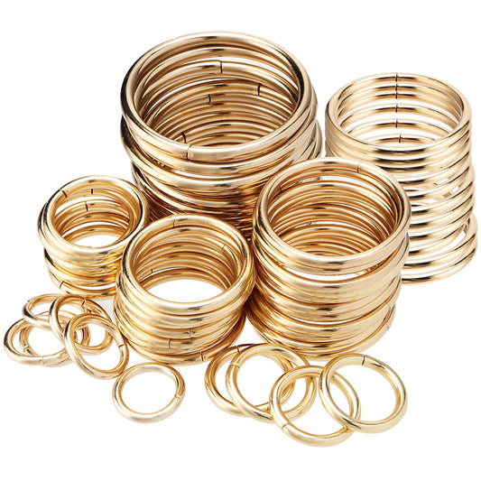 PINGEUI 180 PCS Gold Metal O Rings, 6 Size Multi-Purpose Gold O Ring Solid Circle Loop Buckle Round Ring for Crafts Hand DIY Hardware Bags Accessories, Gold, different sizes