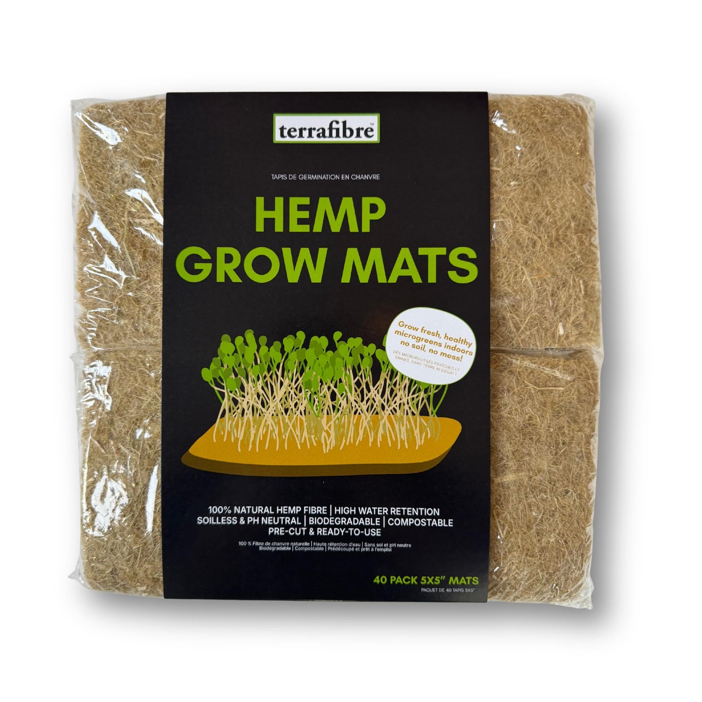 terrafibre Hemp Microgreen Growing Mats – 100% Organic & Biodegradable Seed Starter for Microgreens, Sprouts & Hydroponics – Fits 5x5 & 10x20 Trays – Ideal for Indoor Growing – 5” x 5” (40-Pack)