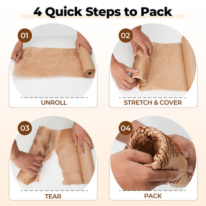 Tera Honeycomb Packing Paper Eco-friendly: 12"x200' Recyclable Cushioning Wrap for packaging Moving Supplies Shipping Boxes Gift Wrapping Paper Alternative to Bubble Wrap with 20 Fragile Sticker
