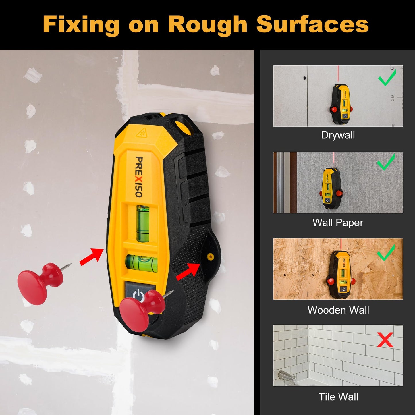 PREXISO 2-in-1 Magnetic Stud Finder with Laser Level, Multi Surface Line Laser, Compact Wood & Metal Detector with Bubble Vials for Accurate Markings, Wall Scanners Tool for Hanging Frames & Pictures