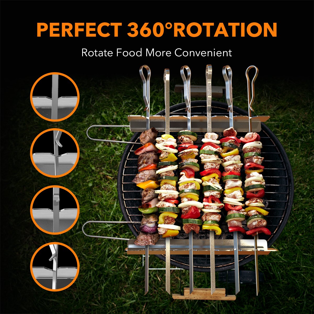 Barbecue Skewer, BearMoo 17” Stainless Steel Shish Kabob Skewers – 0.35” Width Flat BBQ Metal Skewers for Grilling (Set of 6 Skewers + 2 Grill Racks + 1 Handy Storage)
