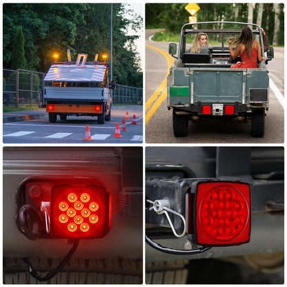 12V LED Trailer Lights 2pcs, Square Trailer Light Kit, Stop/Tail/Turn Signal Lights for Car Trunk Jeep Boat