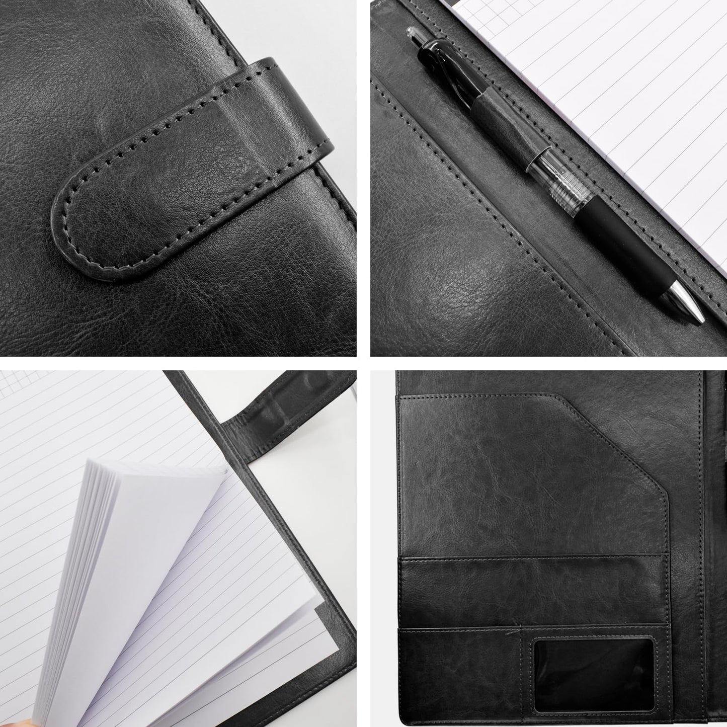 VANRA Padfolio Clipboard Folder Leather Portfolio Binder Organizer Interview Resume Folder for Papers Legal Document A4 Letter Size Writing Pad Notepad Clip Boards with Business Card Holder (Black)