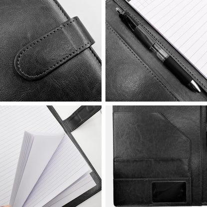 VANRA Padfolio Clipboard Folder Leather Portfolio Binder Organizer Interview Resume Folder for Papers Legal Document A4 Letter Size Writing Pad Notepad Clip Boards with Business Card Holder (Black)