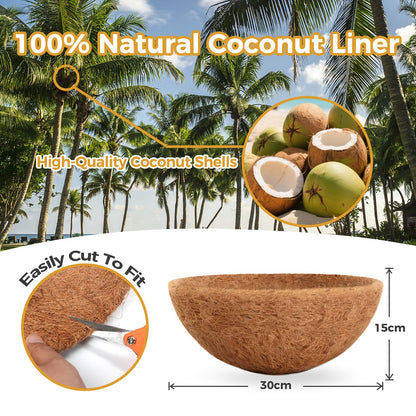 Bamworld 6pcs 30cm Coco Liners, Round Hanging Basket Liners Coconut Fiber Coir, Plant Holder Decor for Indoor Outdoor Flower Pots, Watering Baskets