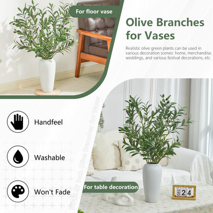 Vicrol 2 PCS 39 Inch Faux Olive Branches Artificial Flowers Greenery Stems Olive Tree Branch for Vase Filler Home Decor Indoor