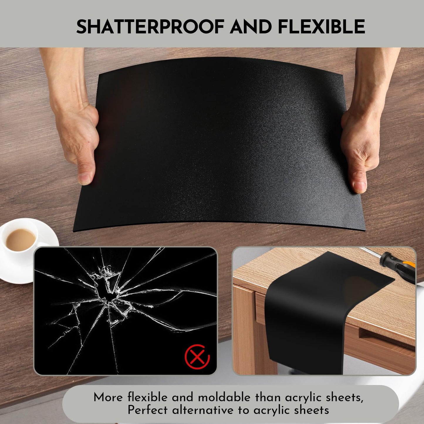 3 Pack Black ABS Plastic Sheet 12” x 16” x 1/8",Phiowocx 3mm Thick Moldable ABS Sheet Plate with Textured & Matte Finish,Rigid Plastic Sheets Panel for DIY Projects,Decor,Handicrafts Home Decor