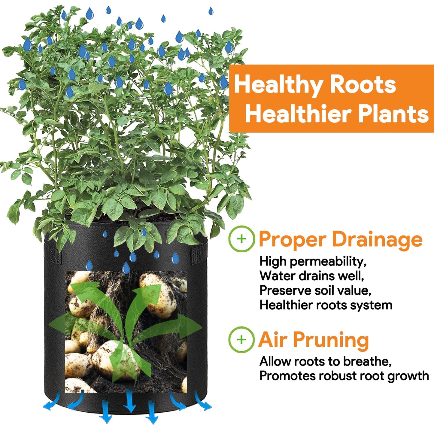Potato Grow Bags 10 Gallon 4 Pack Fabric Pots Thickened Nonwoven Grow Bags with Reinforced Handles Garden Planting Bags for Tomato Vegetables Fruits Garden Pots Outdoor Indoor(14" Dia x 18" H)