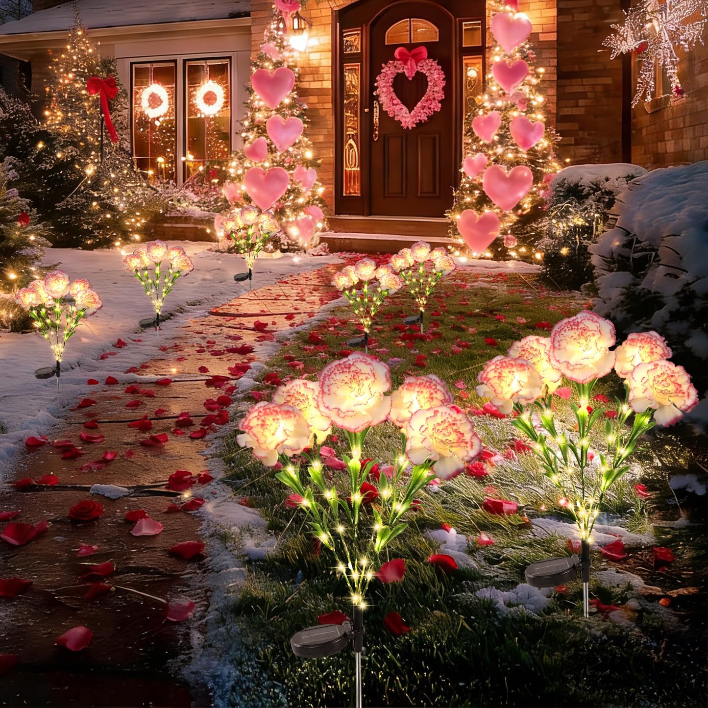 Solar Flower Landscape Path Lights, 2 Pack Waterproof Outdoor Solar Lights with 10 Petals Gifts for Women、Mom, Grandma Romantic, Yard, Patio, Garden,Decorations for Gravefor