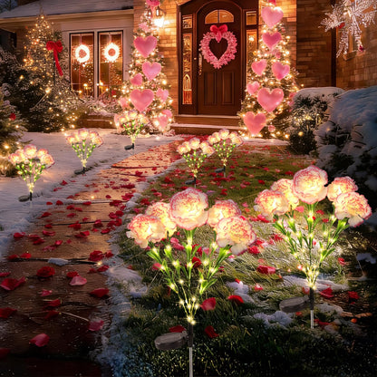 Solar Flower Landscape Path Lights, 2 Pack Waterproof Outdoor Solar Lights with 10 Petals Gifts for Women、Mom, Grandma Romantic, Yard, Patio, Garden,Decorations for Gravefor