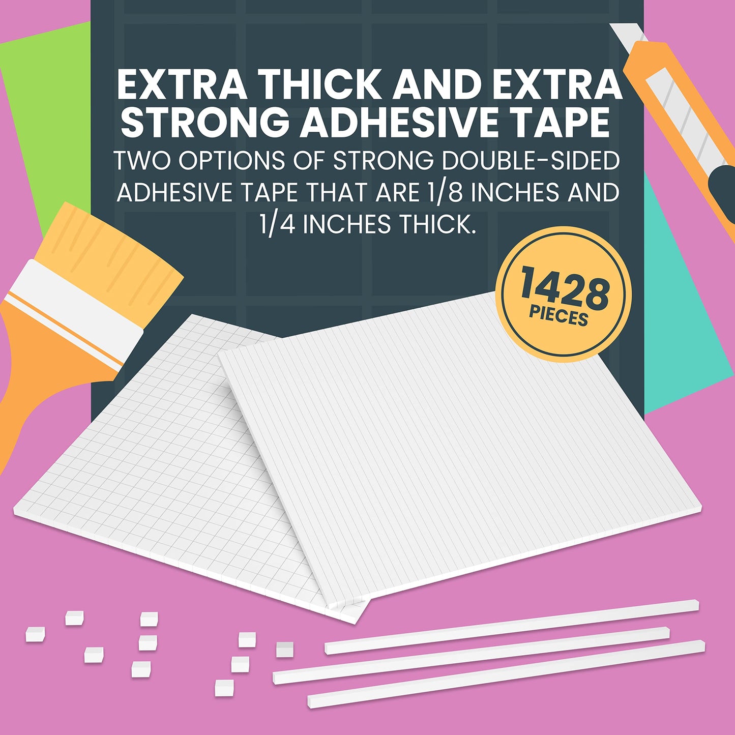 Bearly Art CUBIES The Polar Collection - Acid Free Adhesive Foam Tape for DIY Arts and Crafts - Double Sided Tape - Mega Pack with 1248 Total Pieces - Precut Squares & Strips - Precision Sticky