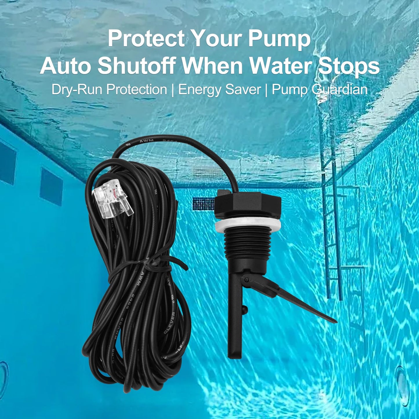 Baomain 15Ft Pool Flow Switch GLX-FLO-RP, 1/2 inch Thread for Hayward & Goldline Salt System, Suitable Hayward Salt Cell Chlorine Generator Sensor Switch