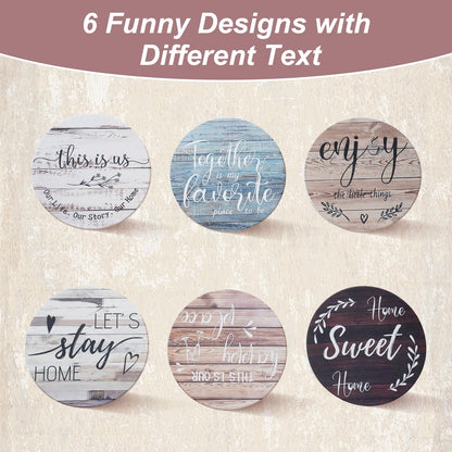 Witwatia Coasters for Drinks 6 Set with Holder, Housewarming Gifts New Home Wood Rustic Farmhouse Coaster with 6 Spoons, Funny Coasters for Coffee Table, Absorbent Drink Coaster for Room Bar Decor