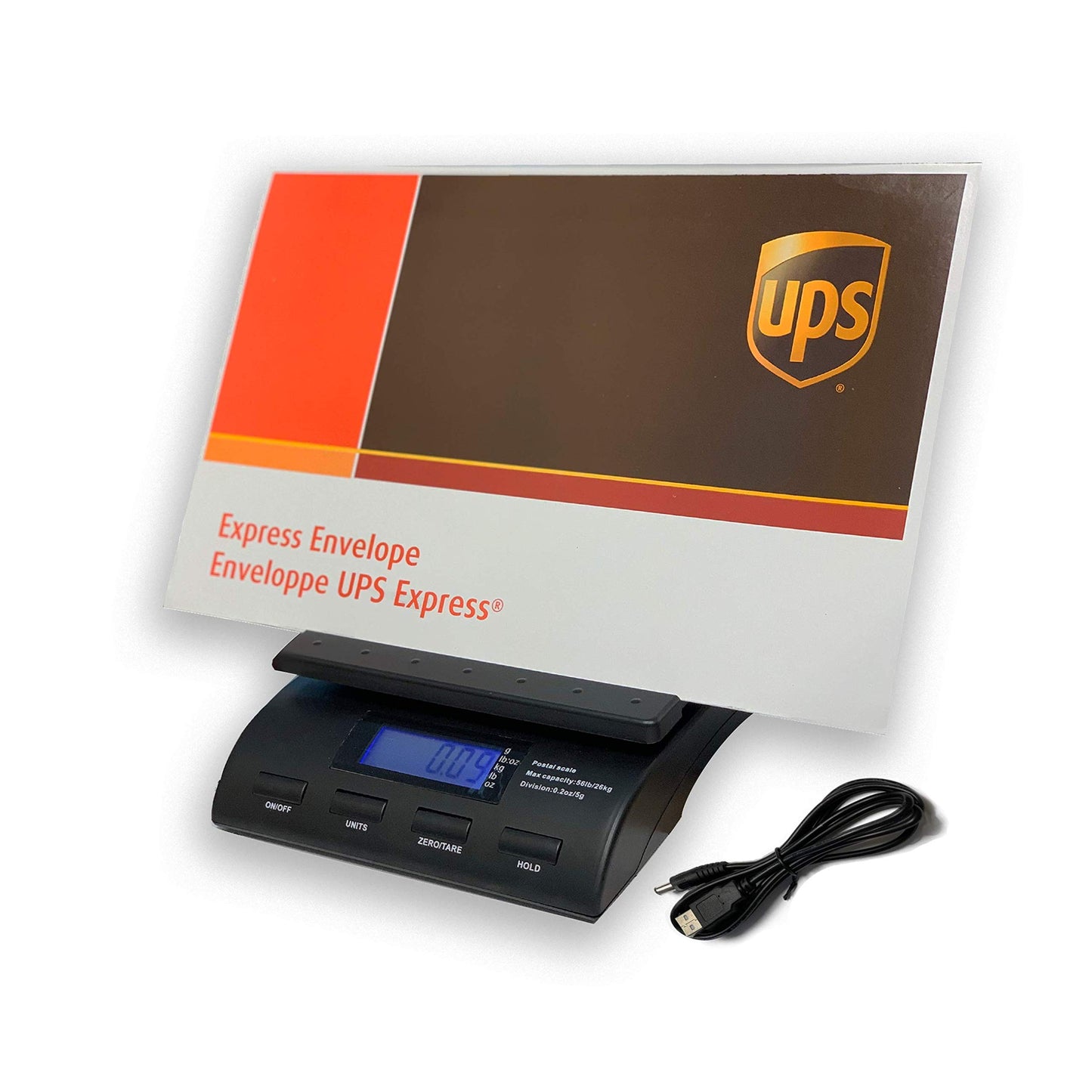 Digital 50 lb x 0.2 oz Postal Table Shipping Scale with Large Display, Envelope Stand & USB Power Cable