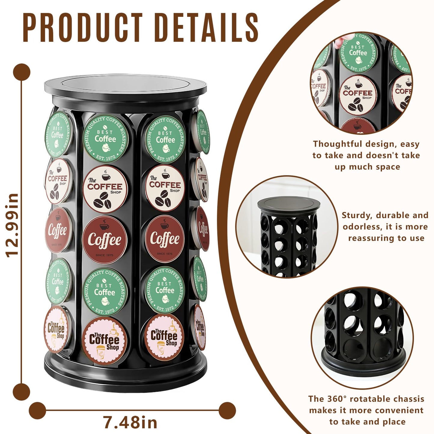 TOMSHUB K Cup Holder，Coffee Pod Storage Carousel Holder Organizer Compatible with 40 Keurig K-Cup Pods，Home or Office Kitchen Counter Organizer