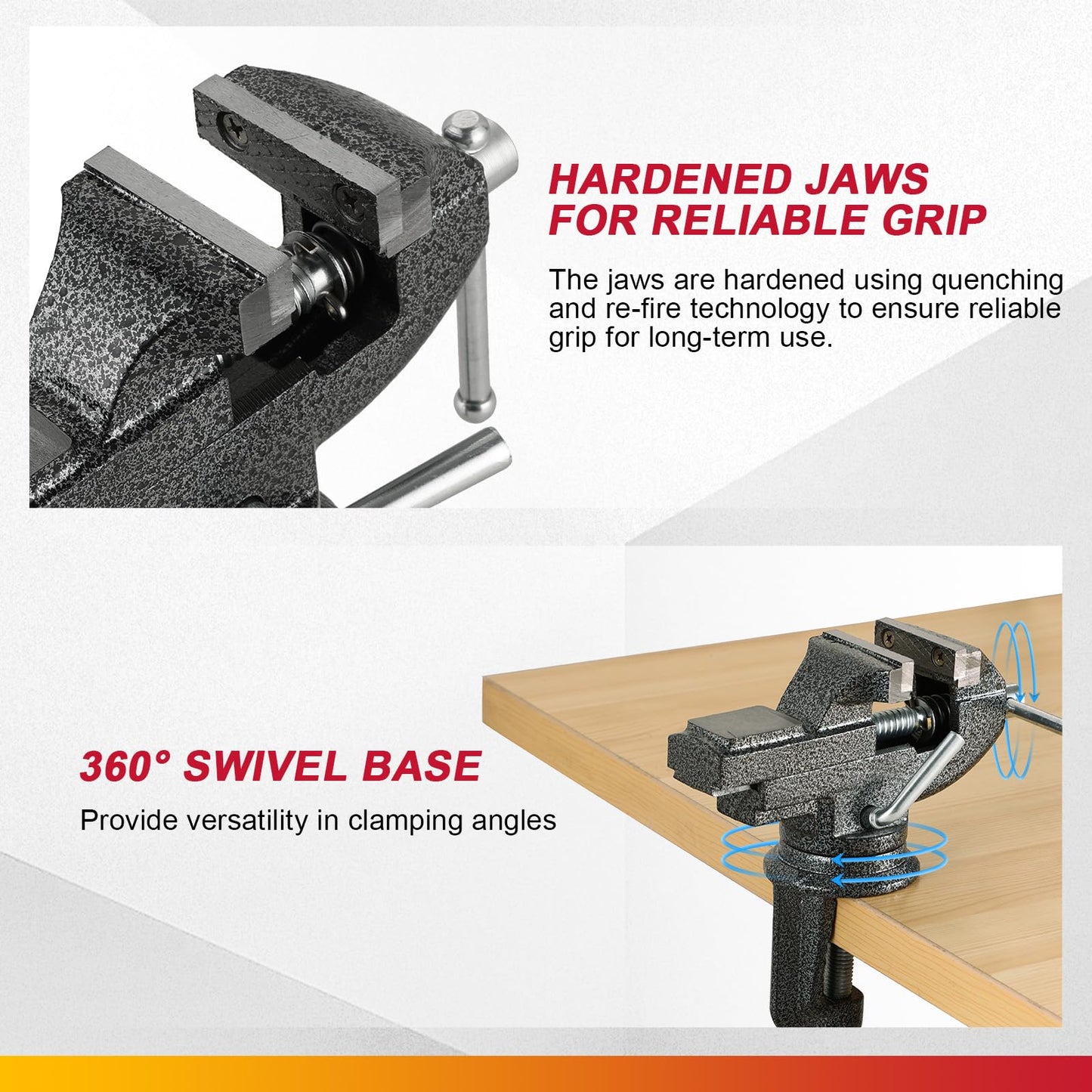 DASBET Table Vise Universal 3 Inch Work Bench Vice Clamp- 360°Swivel Base Bench Clamp Home Vise Clamp for Woodworking, Metalworking,Handcraft Creations, Cutting Conduit, Drilling