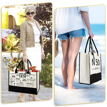 50th Birthday Gifts for Girls Canvas Tote Bag, Unique 50 Years Old Gifts for Mom Wife Aunt Friends Sister Her, EST.1976 Birthday Handbag & Cosmetic Bag & Back in 1976 Poster
