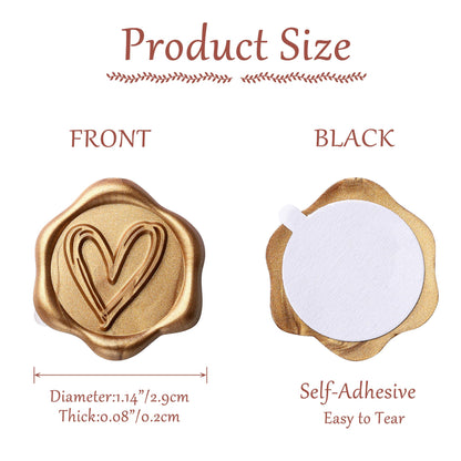 Yoption Bronze Gold Heart Wax Seal Stickers, 50 Pack, Waterproof, Retro, Heart Stickers for Wedding Invitations, Party Invitations, Cards, Gift Wrapping, Envelopes