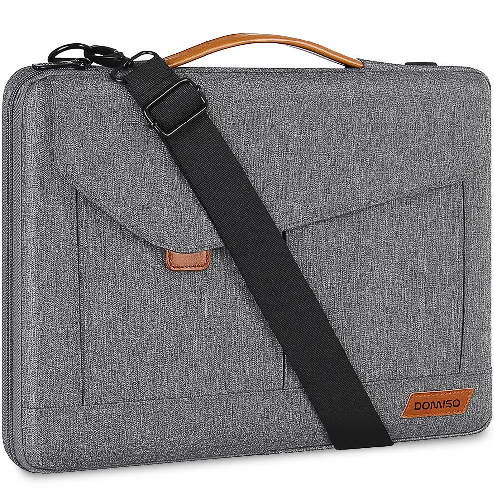 DOMISO 15-15.6 Inch Laptop Sleeve Bag Water Resistant Briefcase Messenger Shoulder Bag for ThinkPad L580/16" MacBook Pro/IdeaPad 320/Dell XPS 15/HP Envy x360/ASUS ROG Zephyrus/Acer Chromebook,Grey