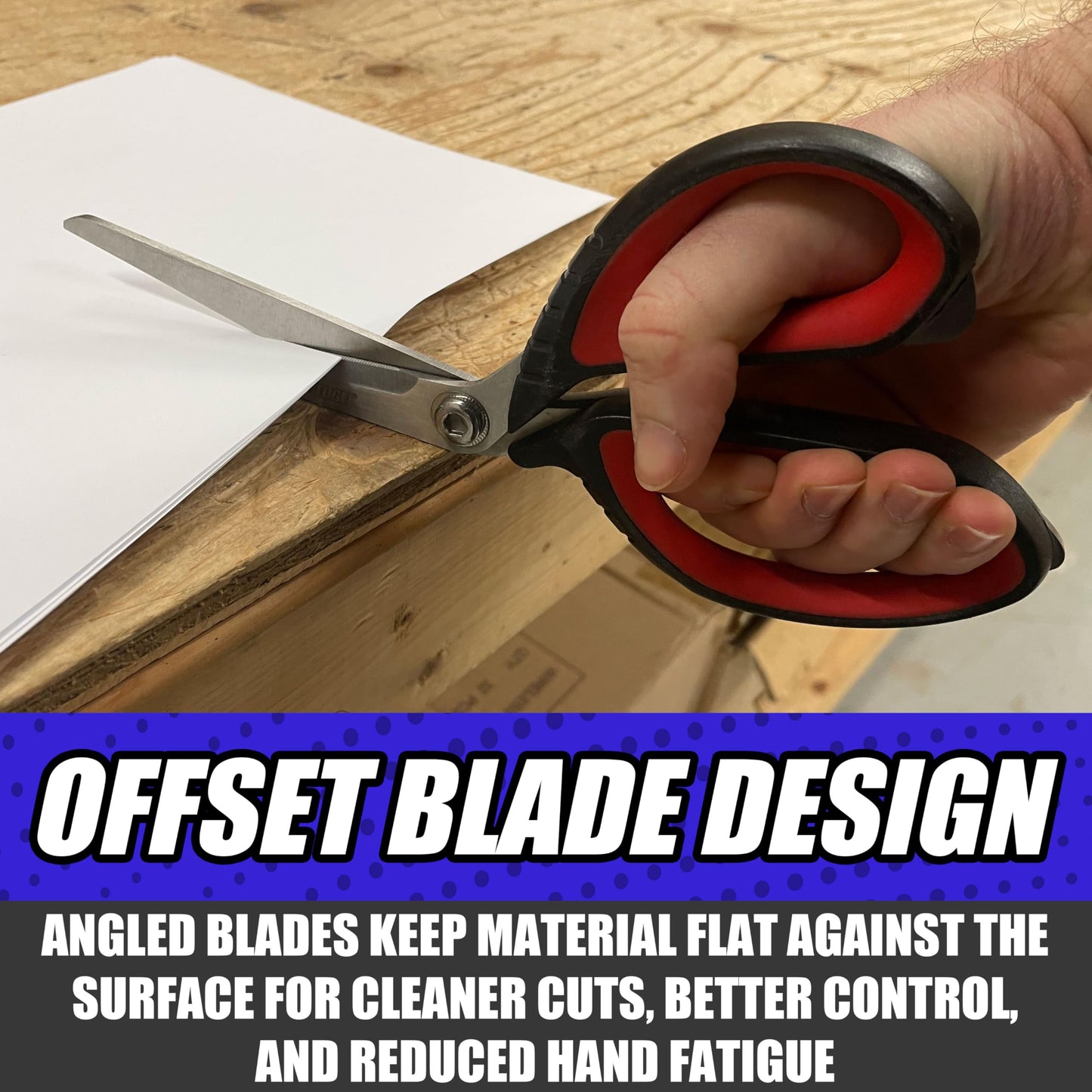 Rapid Edge Offset Scissors – 9.5" Stainless Steel Industrial Utility Scissors with Serrated Edge, Soft Grip Handles & Built-in Scoring Tip for Cardboard, Plastic & Crafts