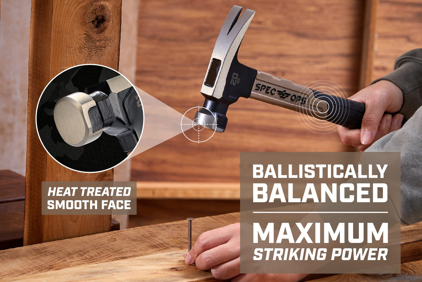 Spec Ops Tools 20 oz Fiberglass Hammer, 13 Inch Handle, Shock-Absorbing Grip, 3% Donated to Veterans
