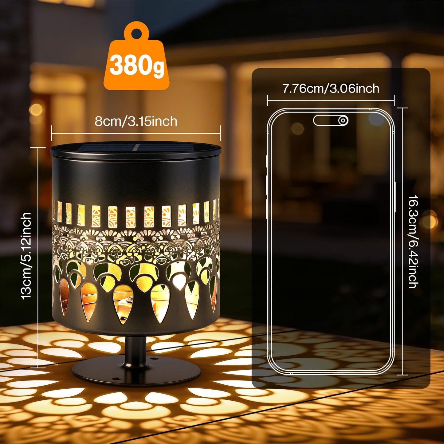 Solar Fence Lights 2 Pack, Outdoor Deck Step Wall Lights, Metal Waterproof LED Warm Yellow Light for Garden Post Patio Backyard Yard Decor (Peacock Feather-2, 2)